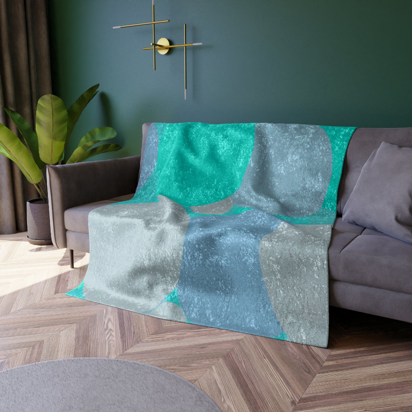 Pastel Tan and Tif Patches 50" x 60" Crushed Velvet Blanket