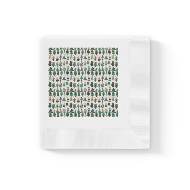 Mini Vintage Green Trees White Coined Napkins, 4.8" x 4.8"