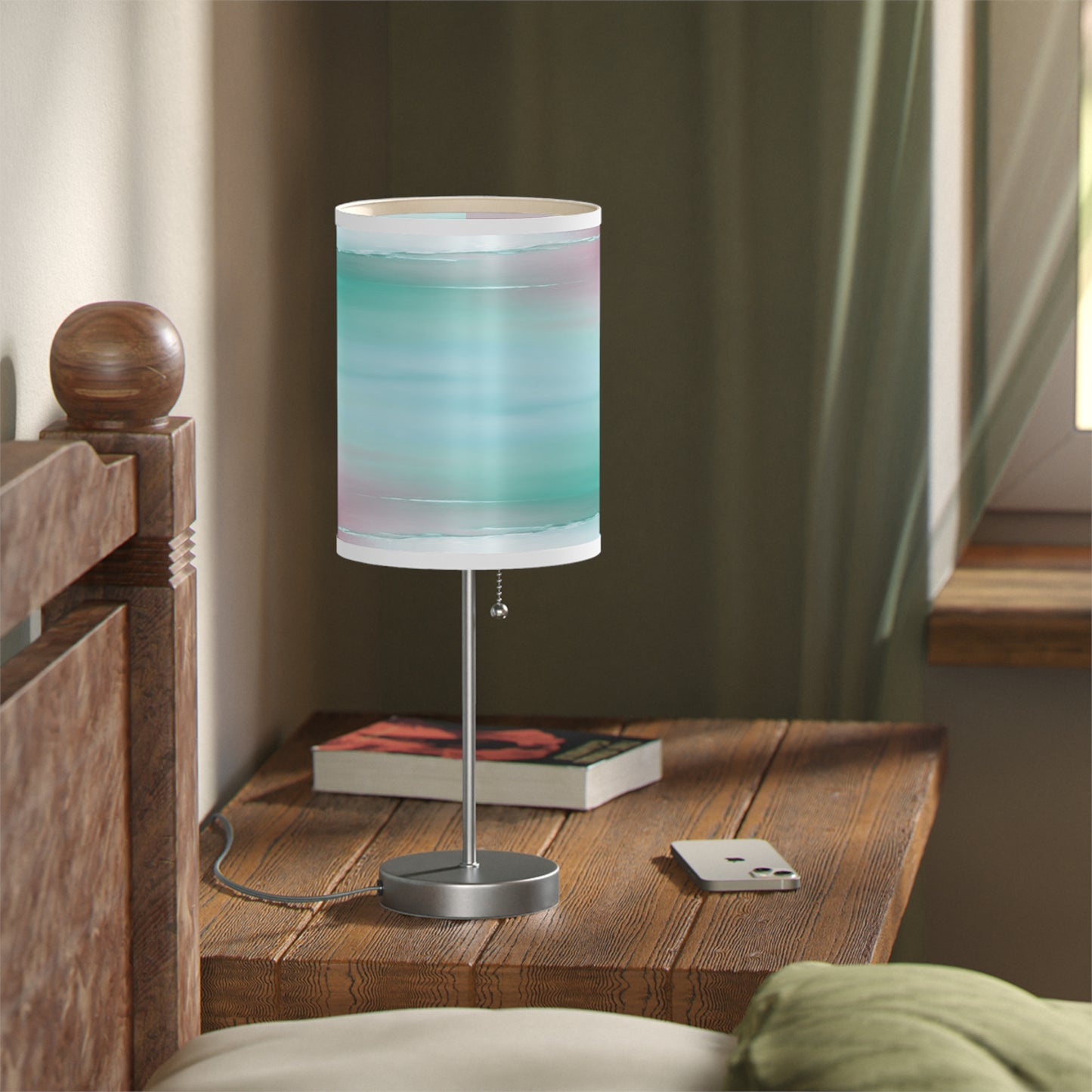 Green Sea Lavender Fog Table Lamp on a White or Silver Stand, US|CA plug