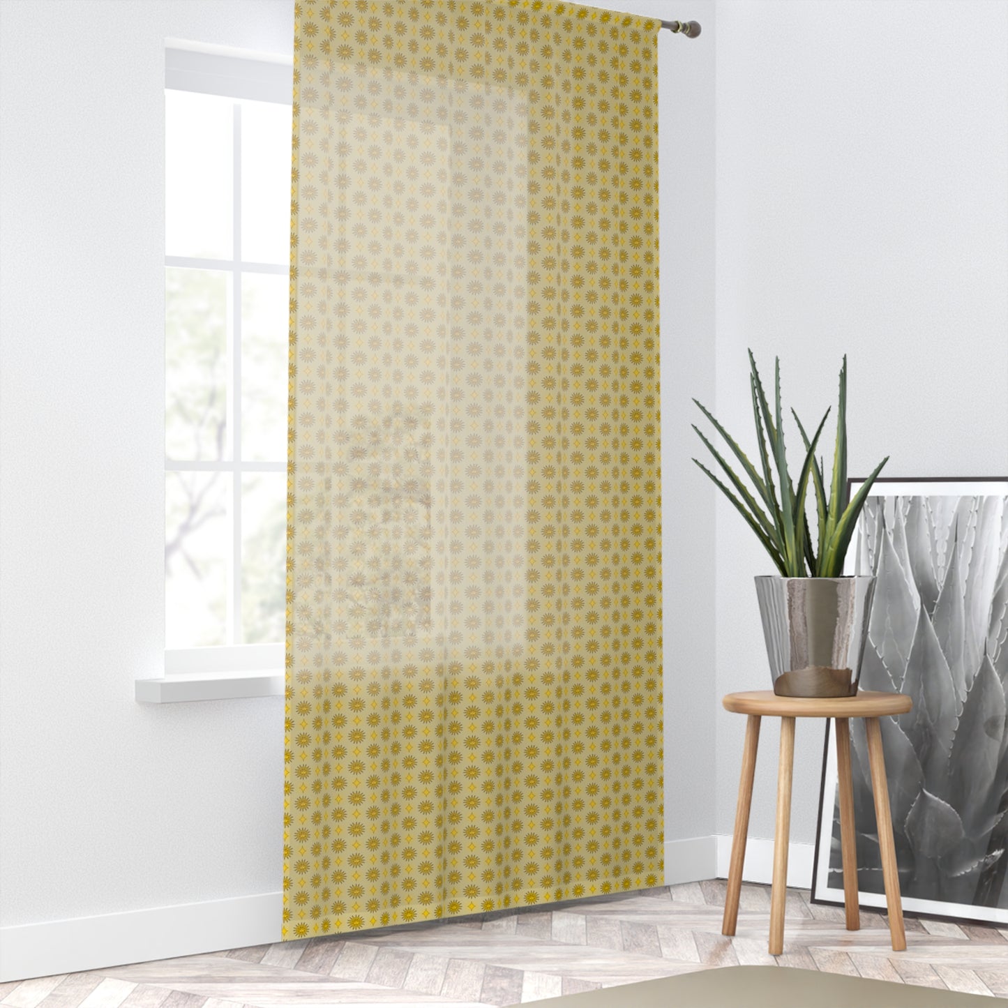 Lemongrass Star-crossed Bodies Sheer Window Curtain, 50" x 84", partially transparent