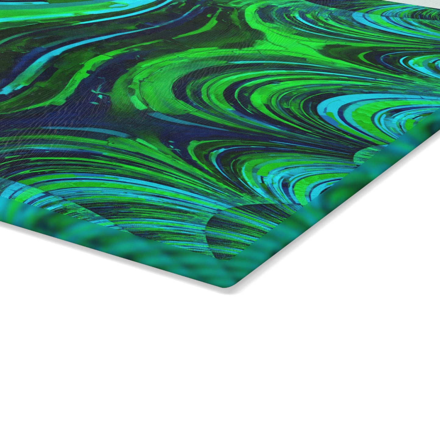 Uzi Spiral Blue Green 11" x 15" Glass Cutting Board