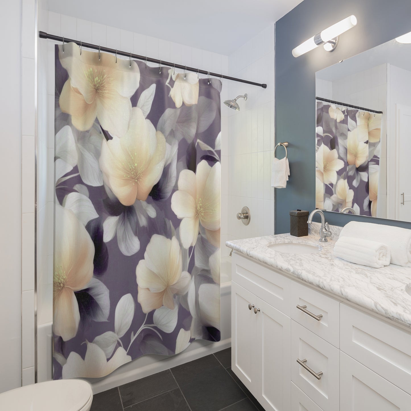 White Blush Floral Bunch Shower Curtains, 71" x 74"