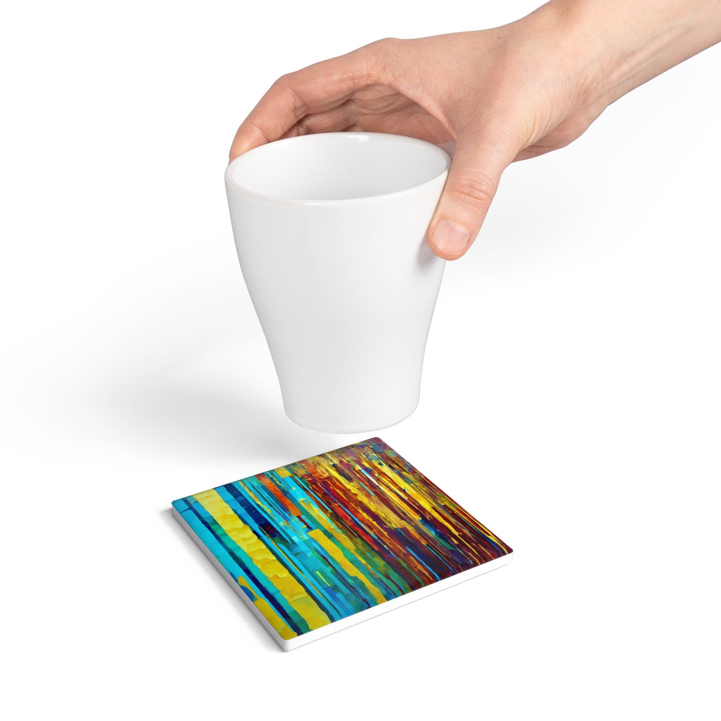 Striped Alpha 4" x 4" Square Ceramic Coaster