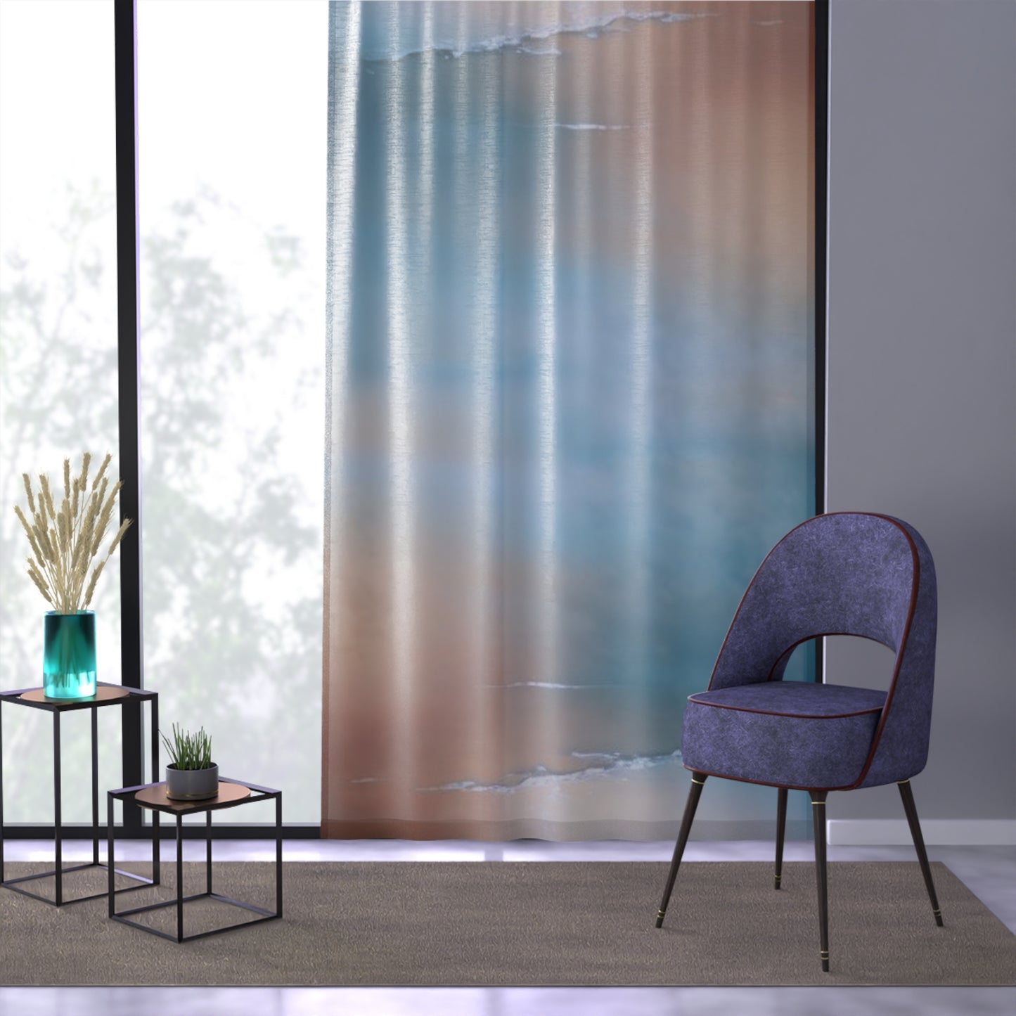 Blue Sea Peach Fog Window Curtain, 50" x 84", partially transparent