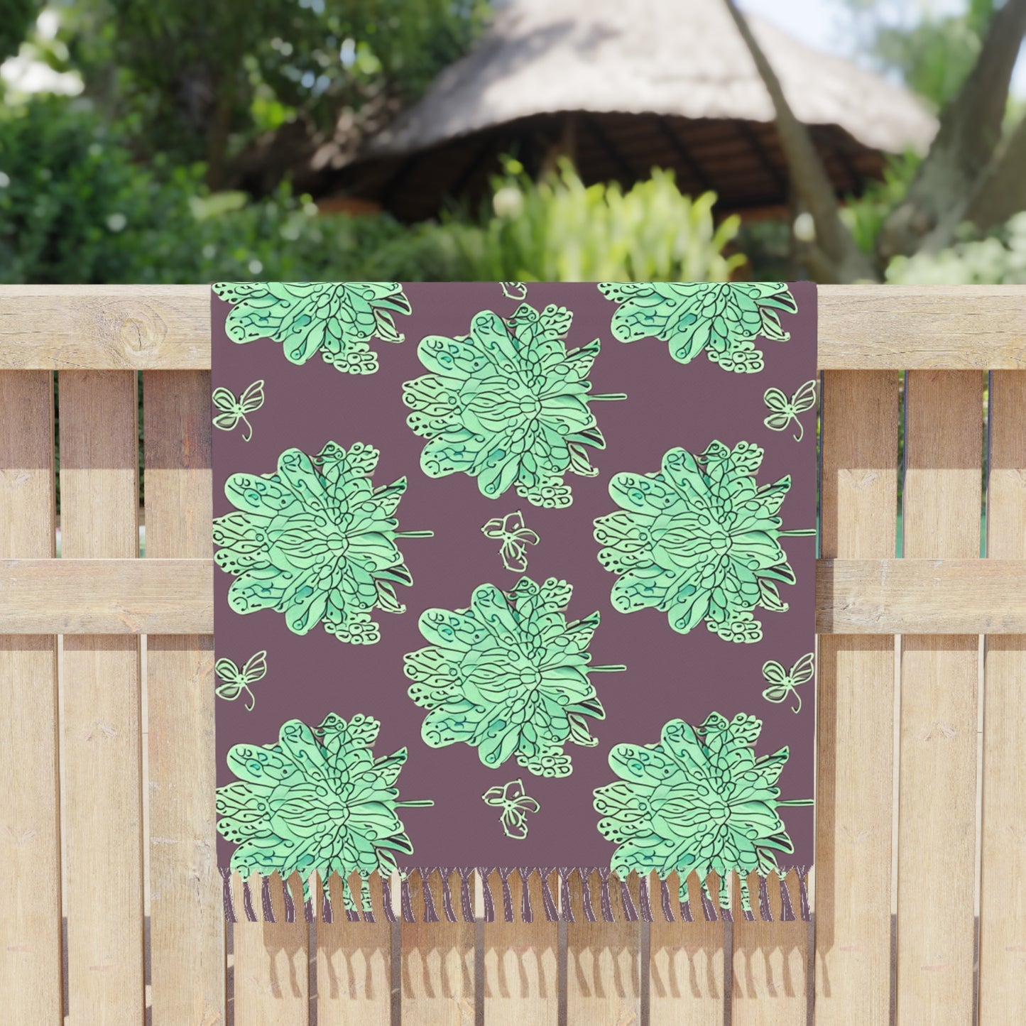 Mint Green Floral Butterflies 38" × 81" Boho Beach Cloth