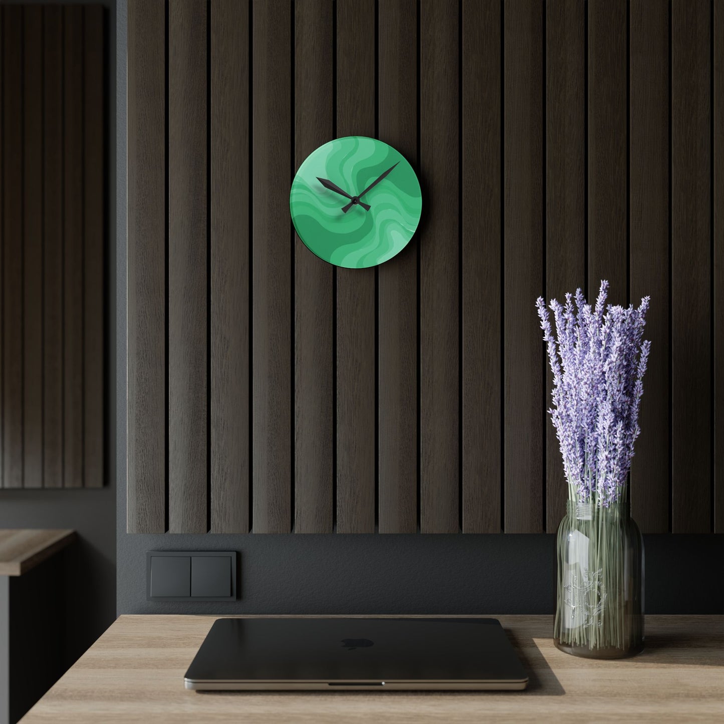 Mint Green Wavey 8" x 8" Round Acrylic Wall Clock