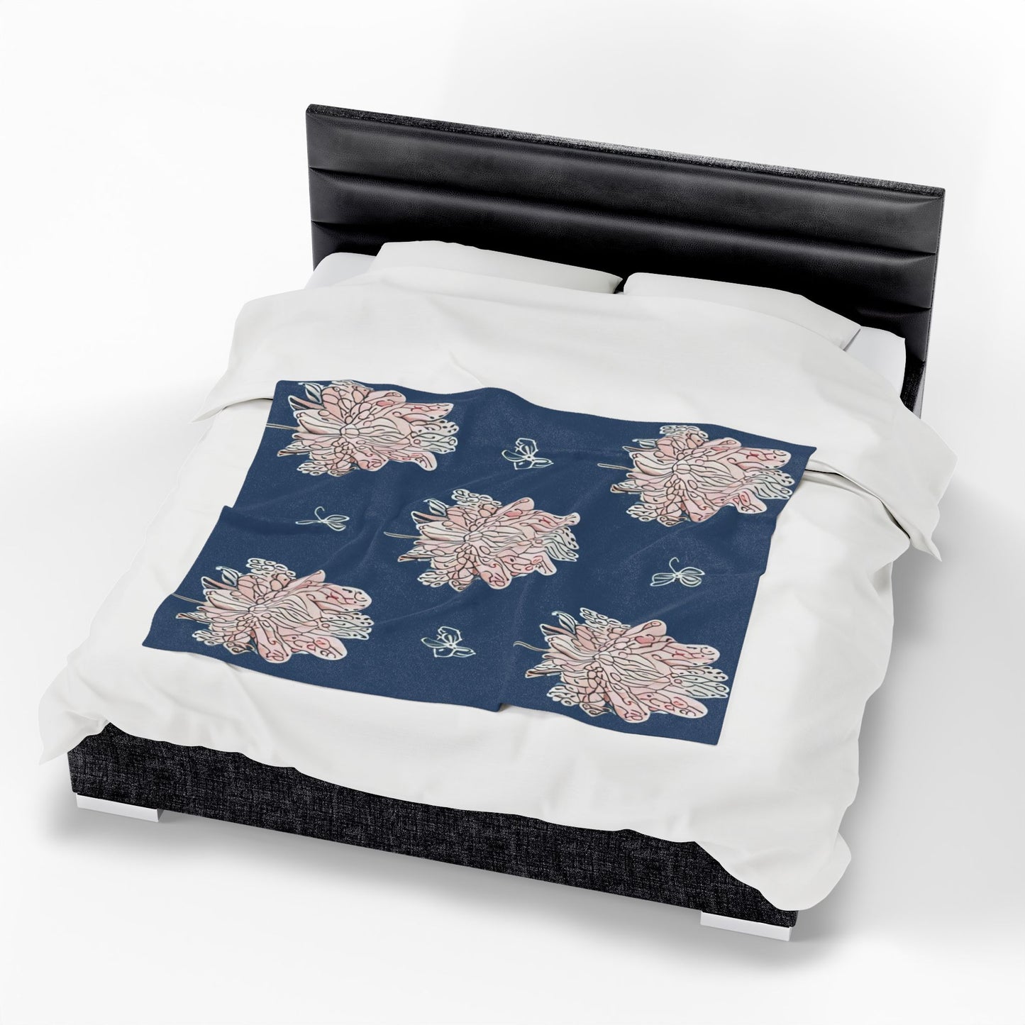 Rose White Floral Butterflies Velveteen Plush Blanket, 50" x 60"