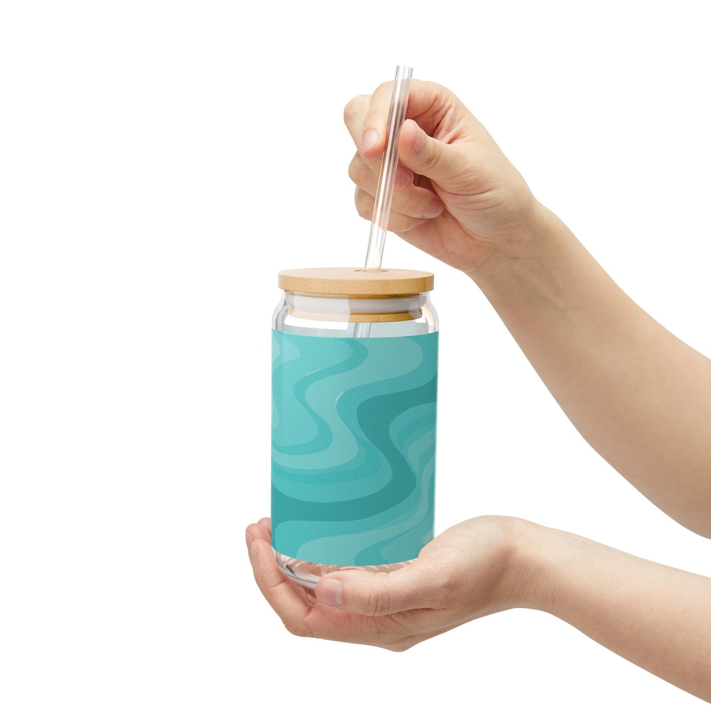 Tif Green Wavey Sipper Glass, 16oz
