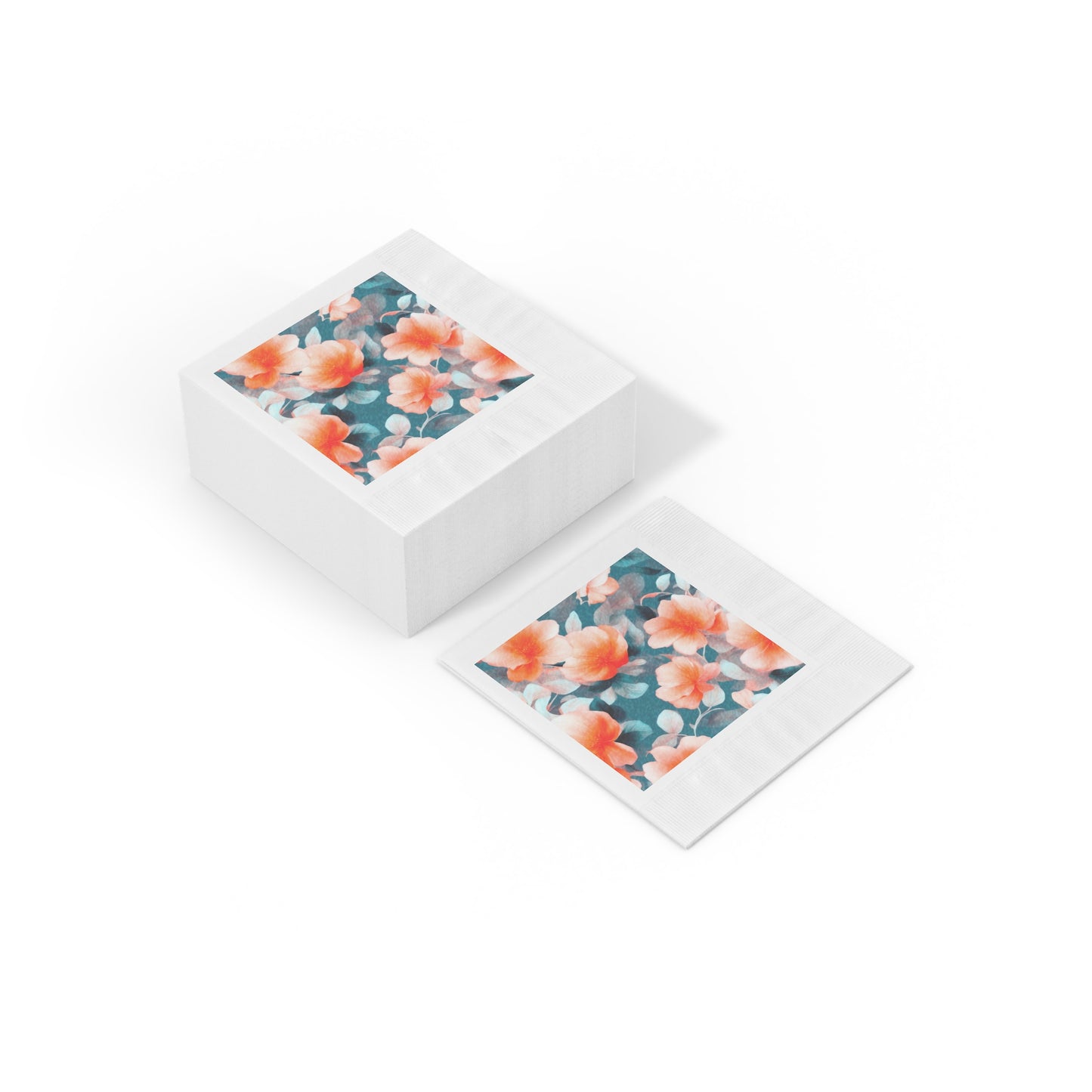 Orange Blossom Floral Bunch White Coined Napkins, 6.5" x 6.5"