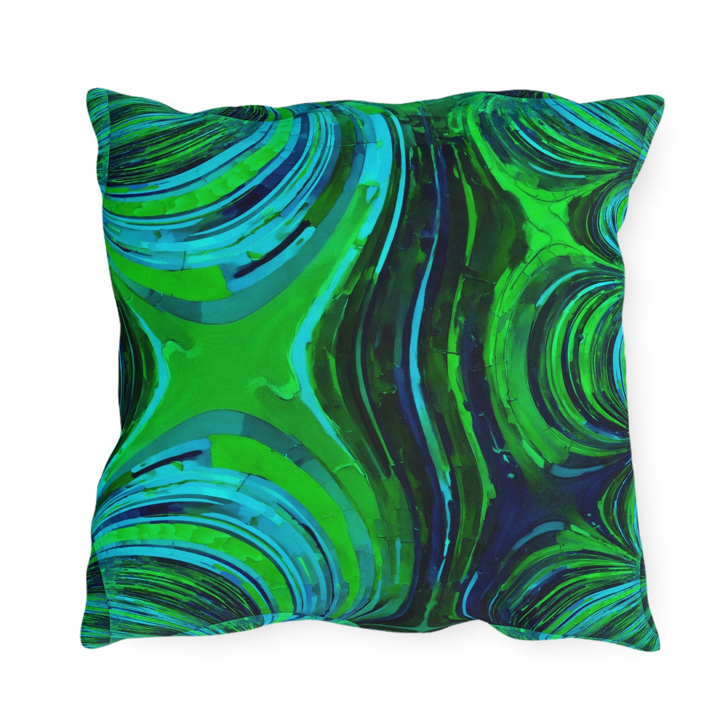 Uzi Spiral Blue Green Outdoor Pillow, 18" x 18"