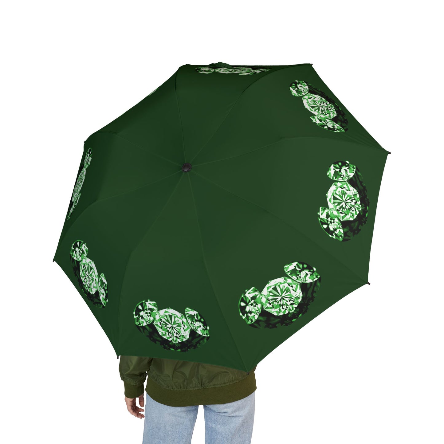 Stylish Dark Green Tri-Diamonds Foldable Umbrella - Compact & Chic