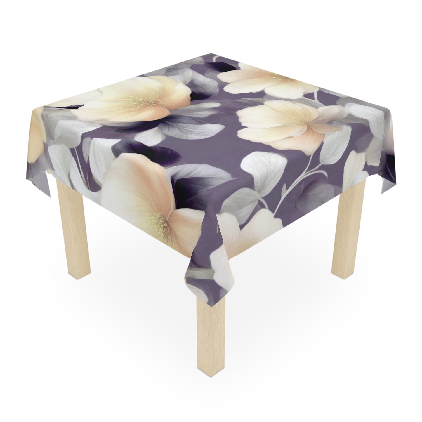 White Blush Floral Bunch Tablecloth, 55" x 55"