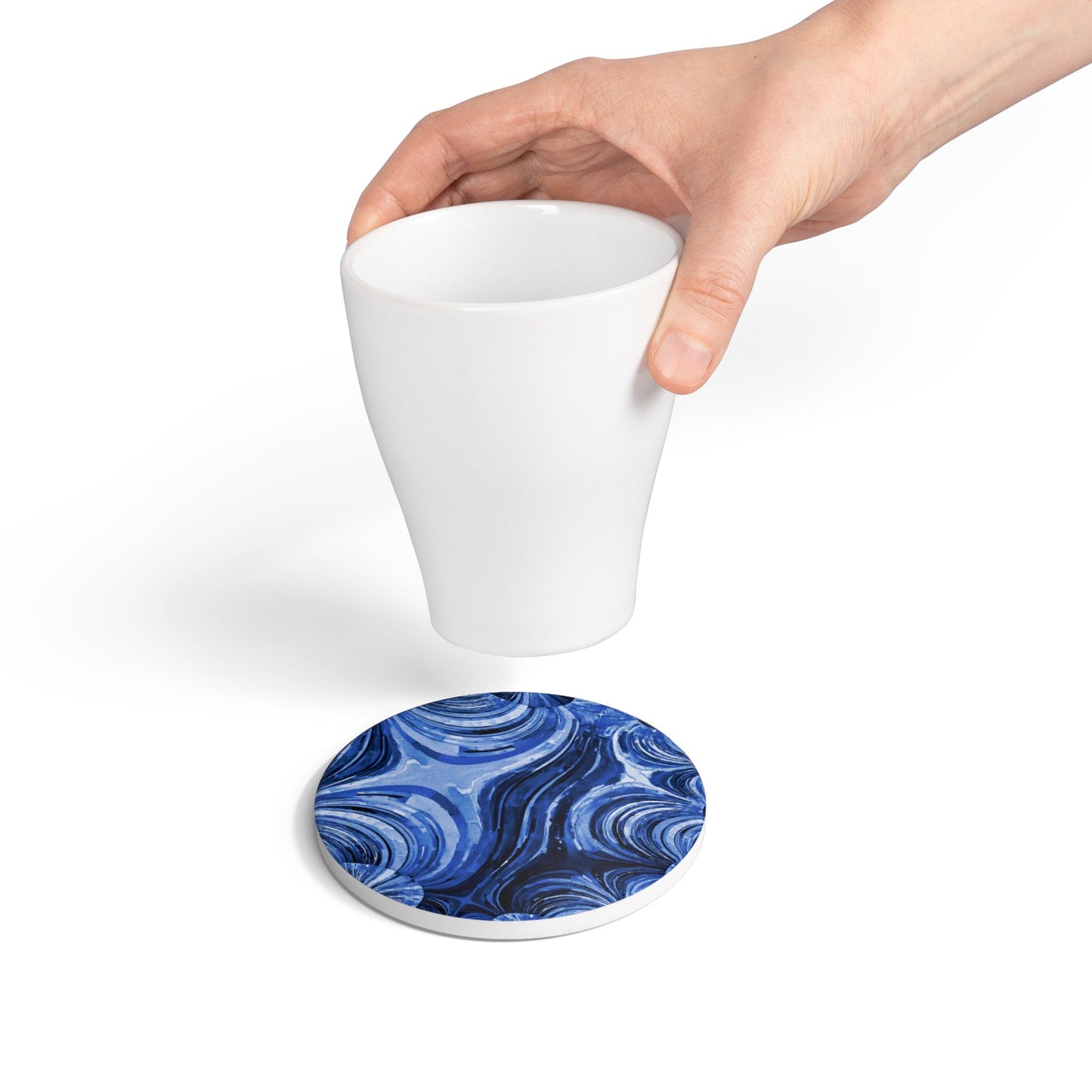 Uzi Spiral Deep Blue 4" x 4" Round Ceramic Coaster