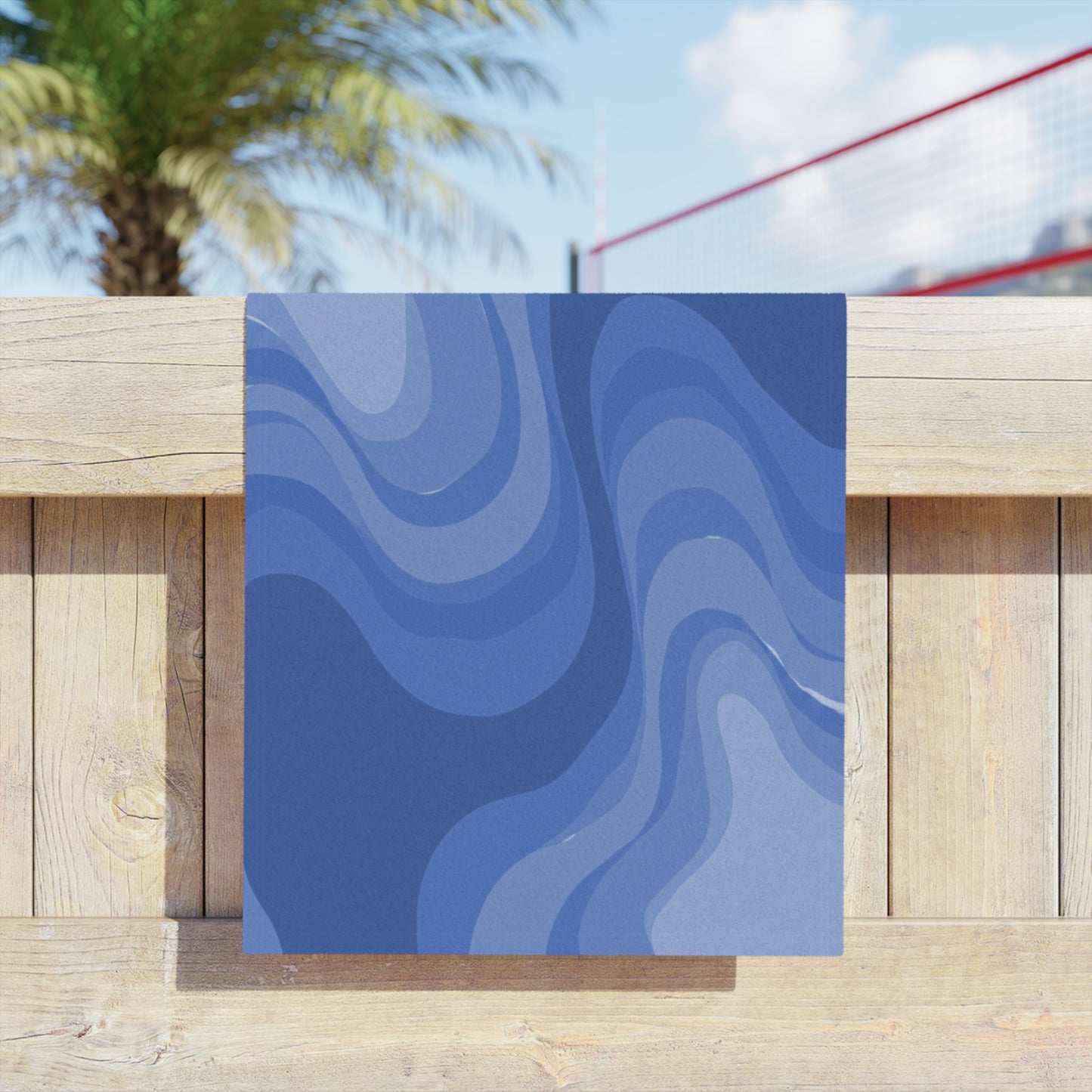 Deep Blue Wavey Beach Towel, 18" x 27"