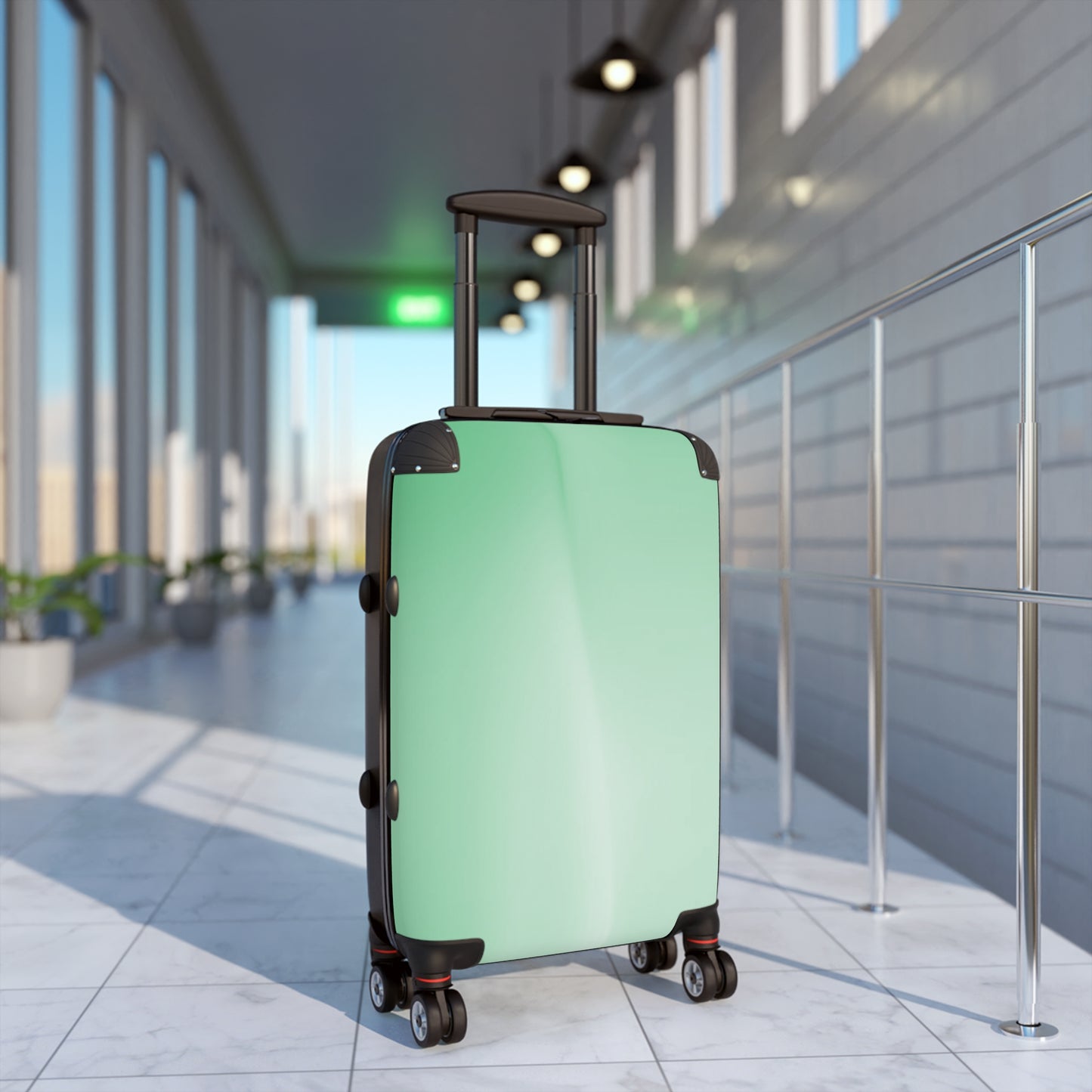 Mint Fade Small Suitcase with built in lock, 4 double-wheels, telescopic handle, and ABS back hard-shell