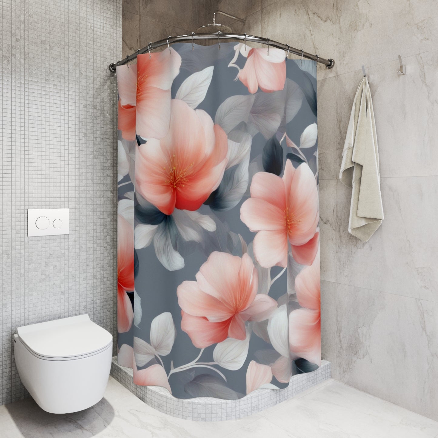 Red Blossom Floral Bunch Shower Curtains, 71" x 74"