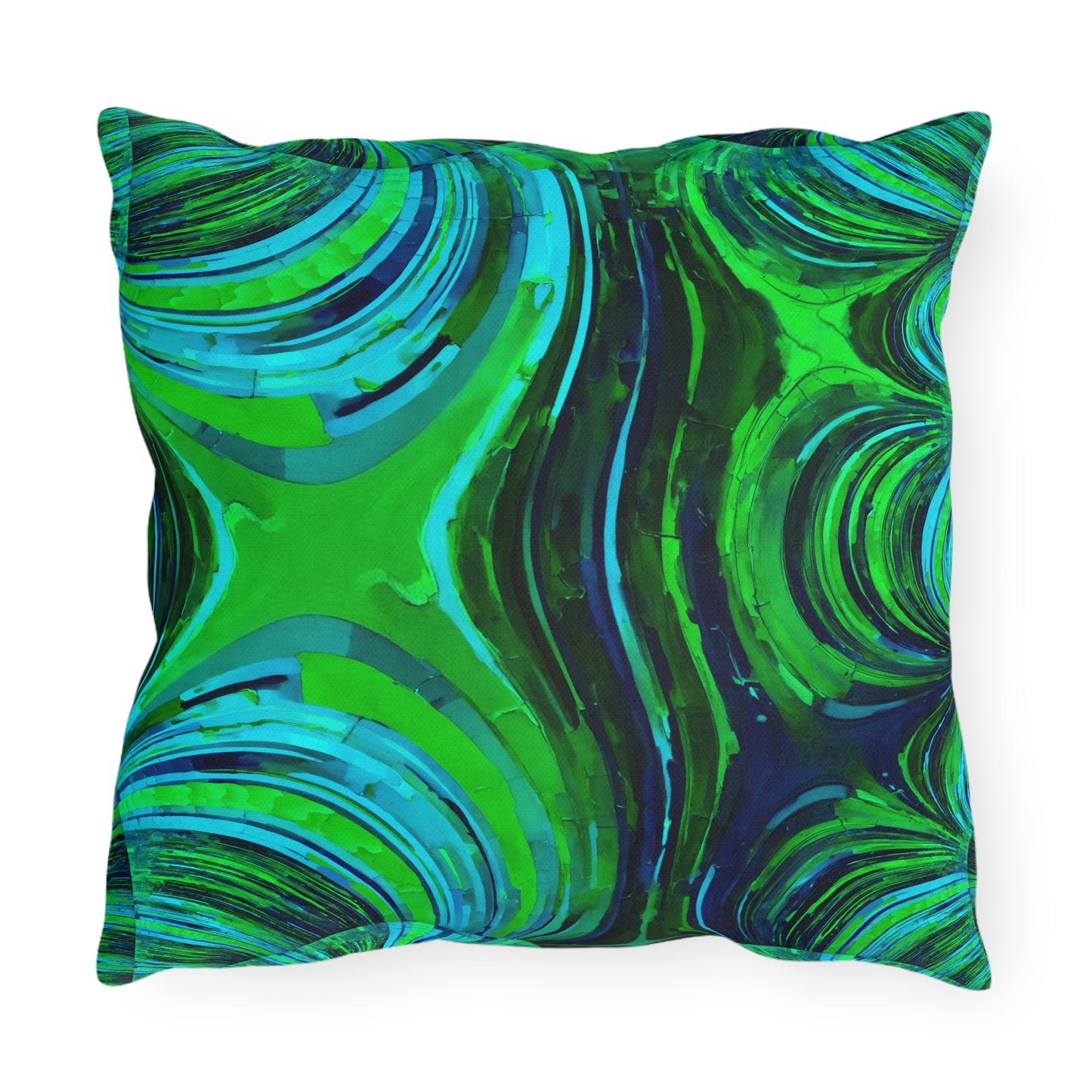 Uzi Spiral Blue Green Outdoor Pillow, 16" x 16"