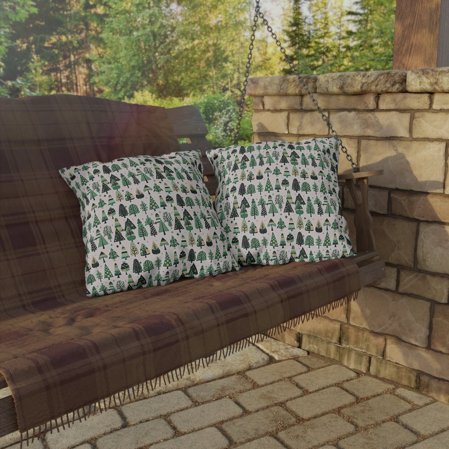 Mini Vintage Green Trees 20" x 20" Outdoor Pillow