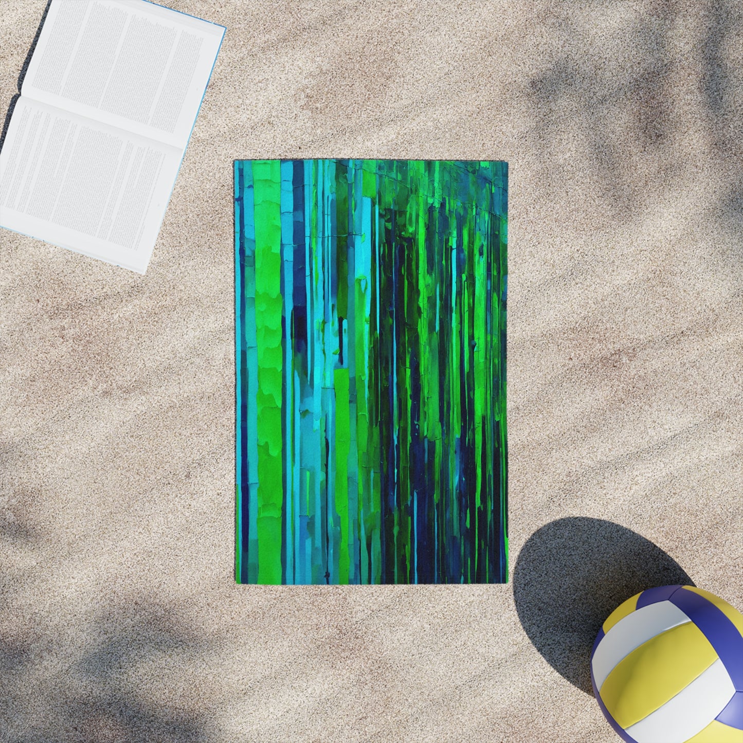 Striped Blue Green Beach Towel, 18" x 27"