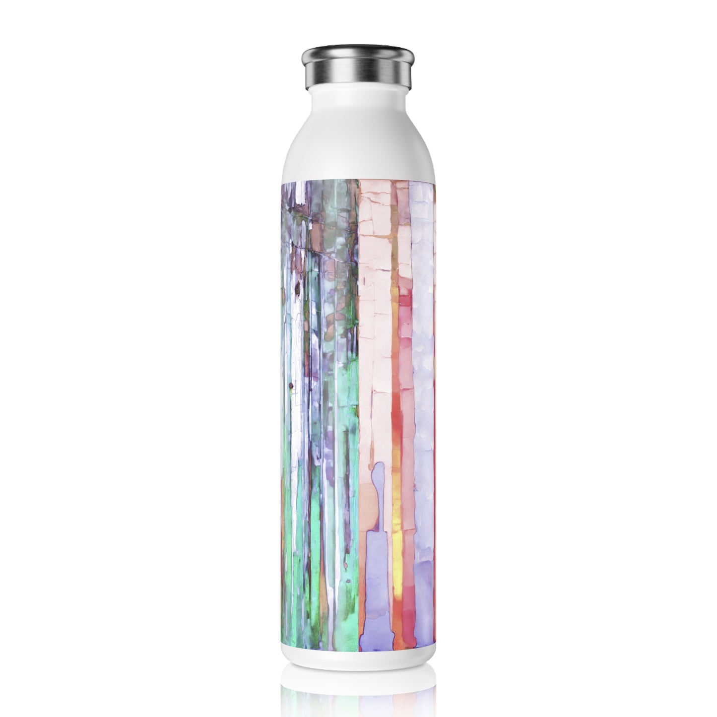 Striped Pastels Slim Water Bottle, 20 oz White