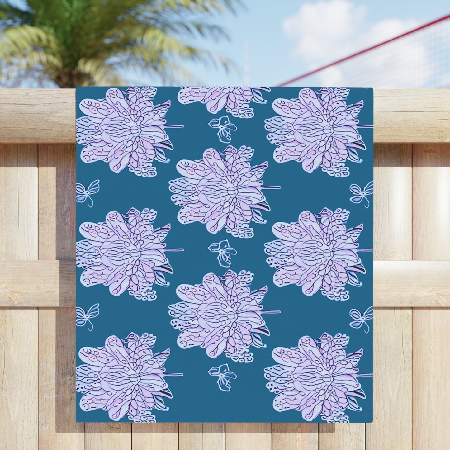Lavender Floral Butterflies Beach Towel, 30" x 60"