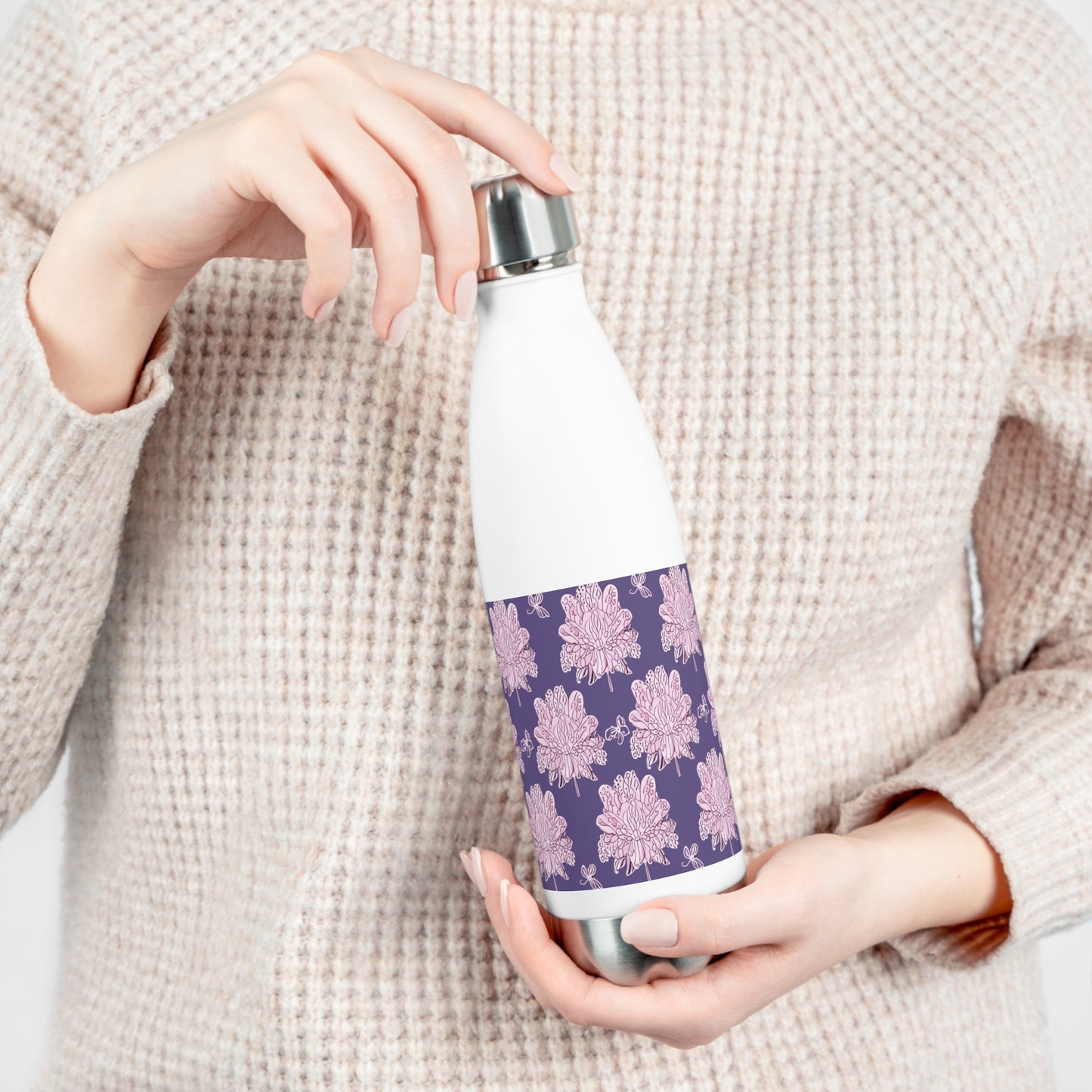 Magenta Floral Butterflies 20oz Insulated Water Bottle