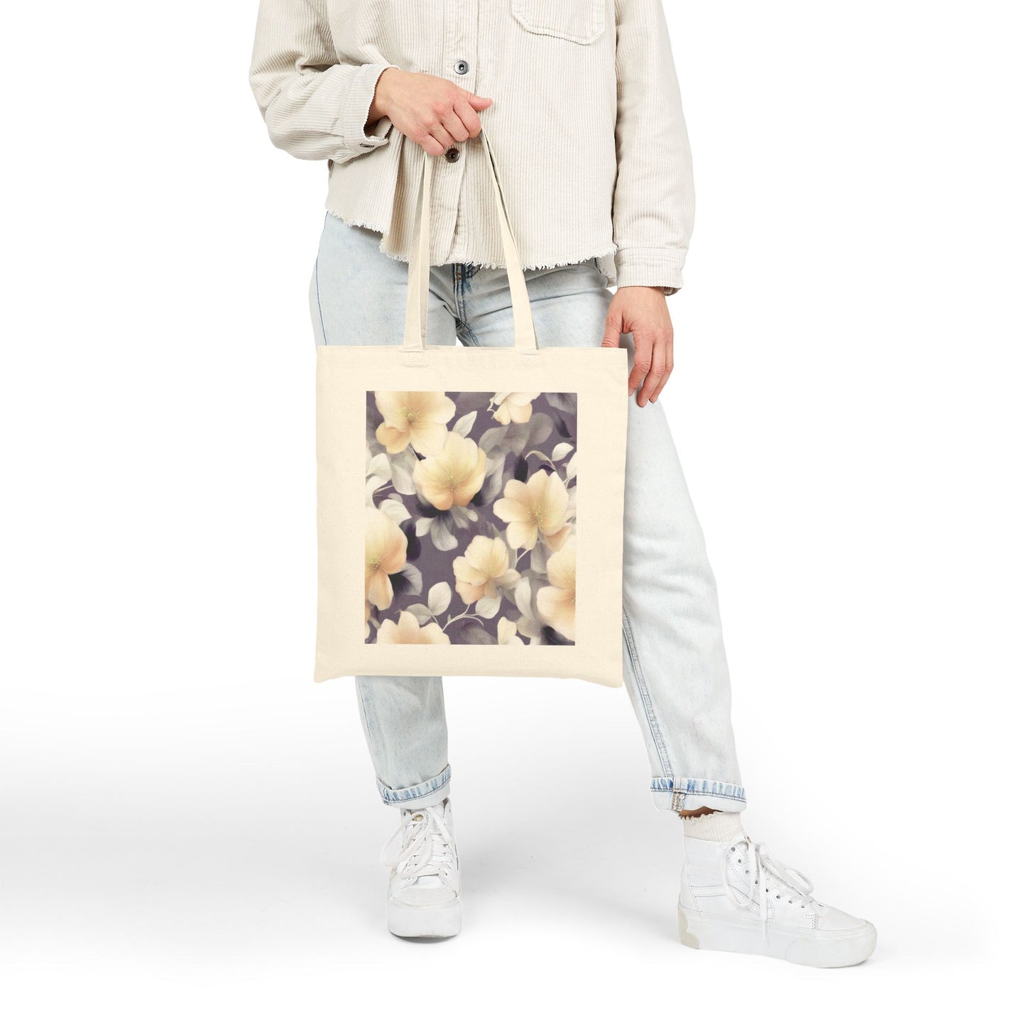 White Blush Floral Bunch Cotton Canvas Tote Bag