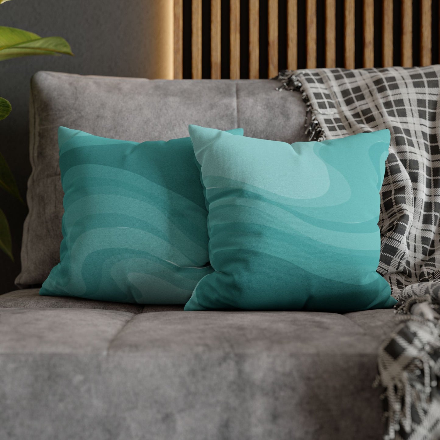 Tif Green Wavey Spun Polyester Square Pillowcase, 14" x 14"
