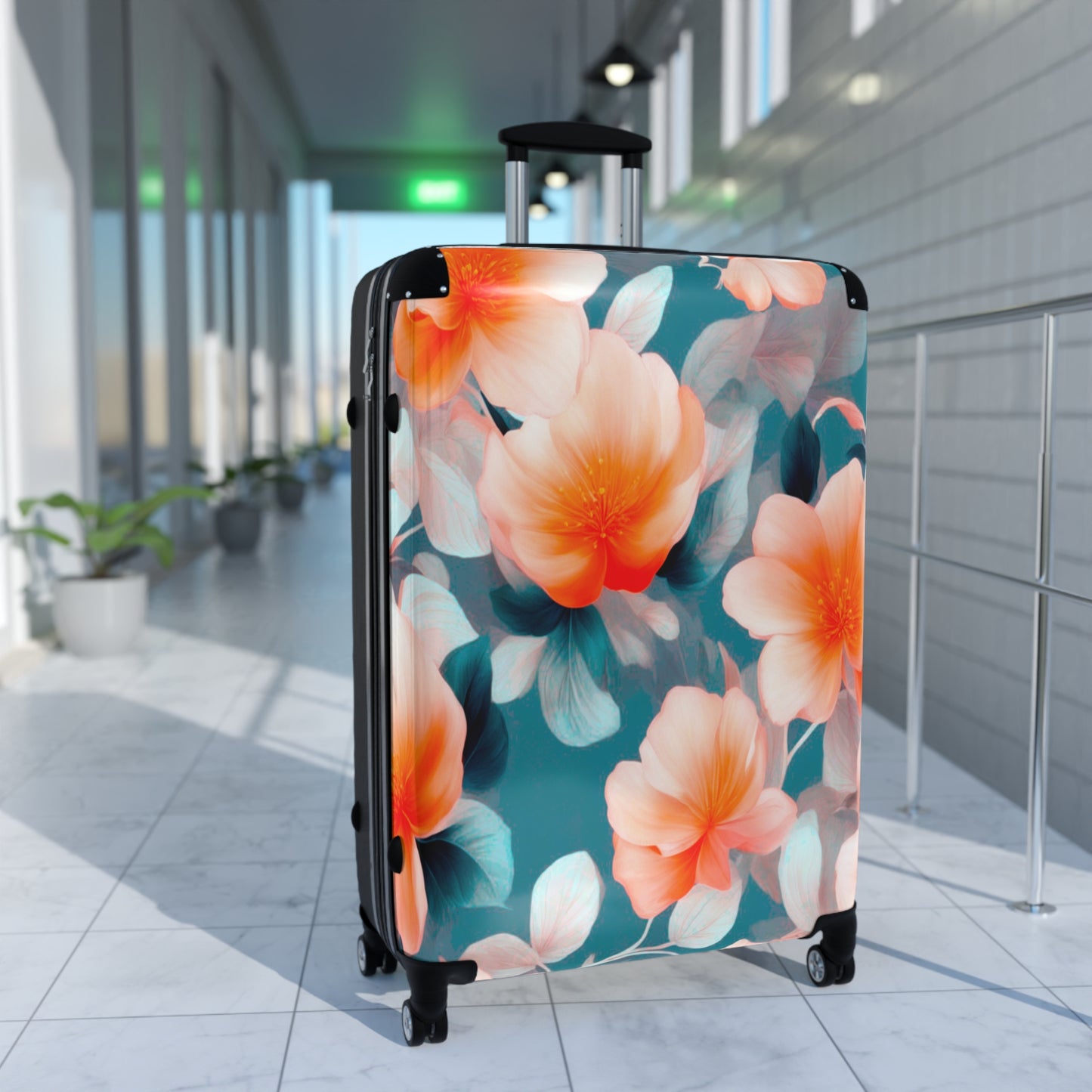 Orange Blossom Floral Bunch Large Suitcase with built in lock, 4 double-wheels, telescopic handle, and ABS back hard-shell