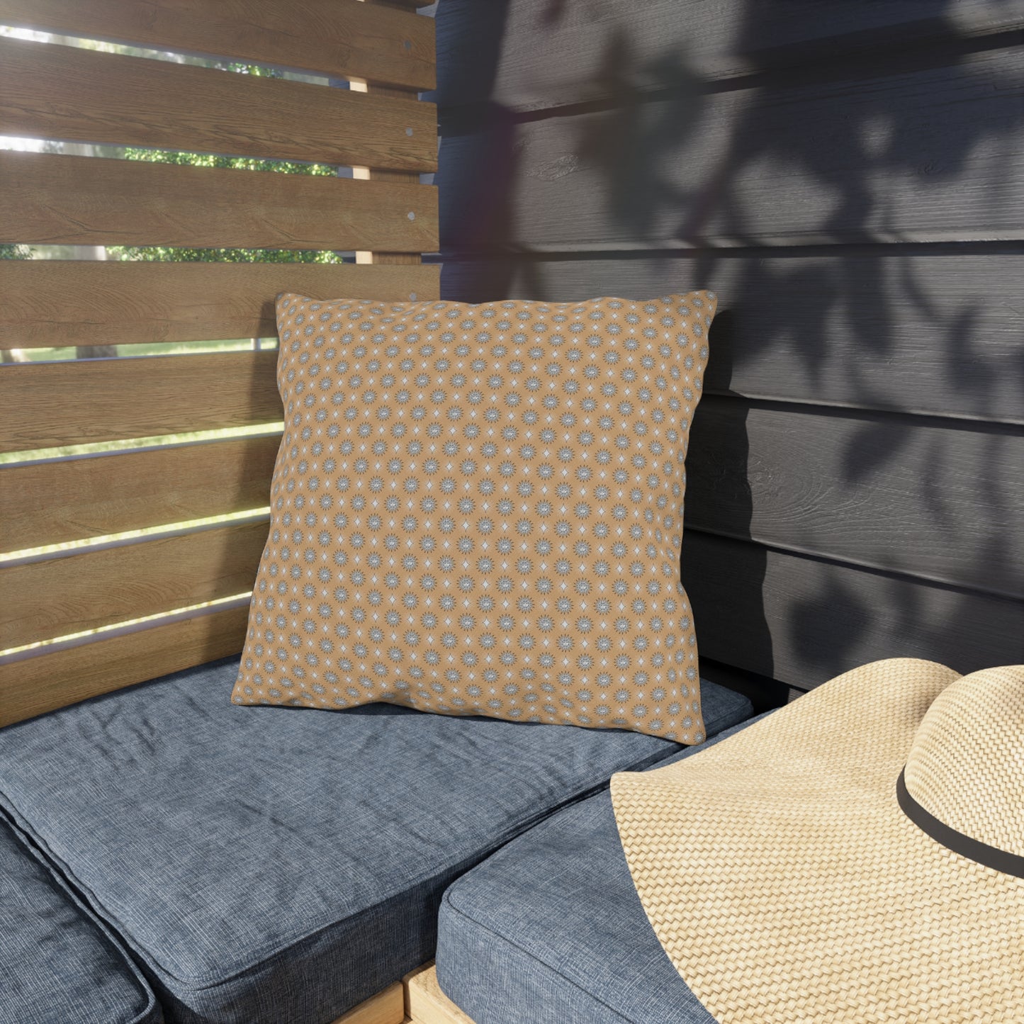 Tan Sunset Star-crossed Bodies 16" x 16" Outdoor Pillows