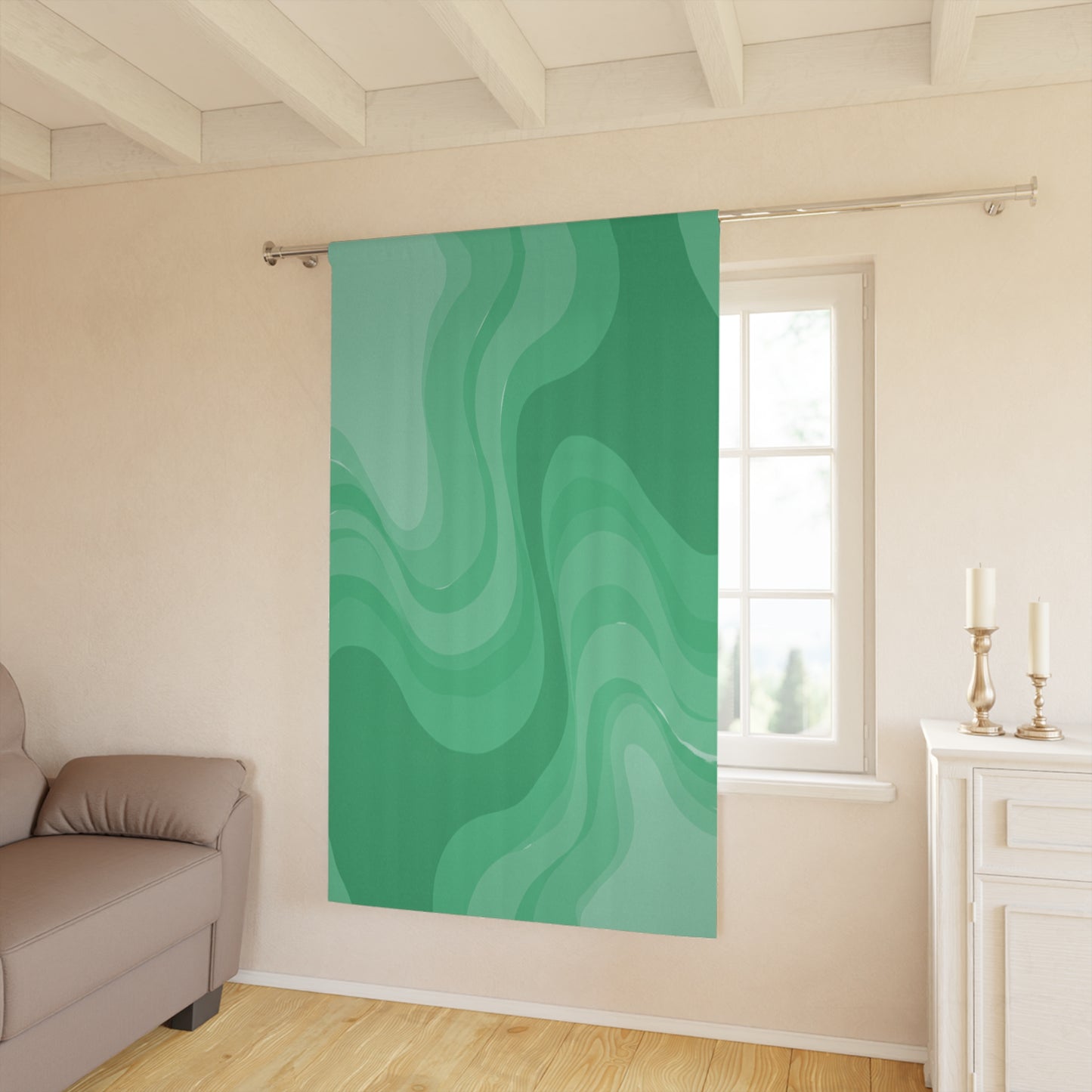 Mint Green Wavey Window Curtain, 50" x 84", blackout