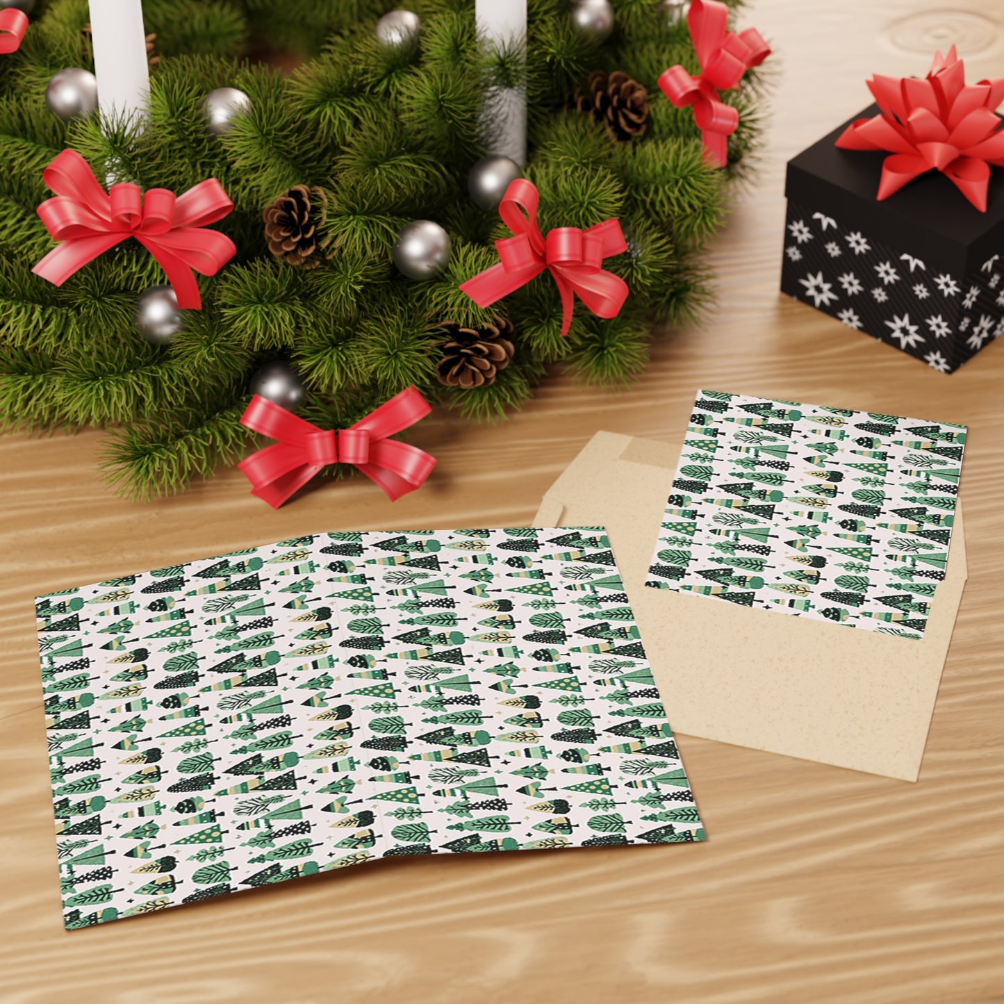 Mini Vintage Green Trees Greeting Cards (1 or 10-pcs)