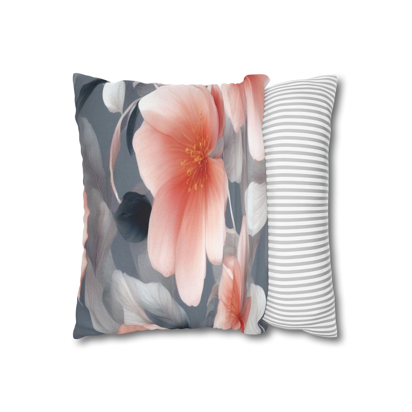 Red Blossom Floral Bunch Spun Polyester Square Pillowcase, 14" x 14"