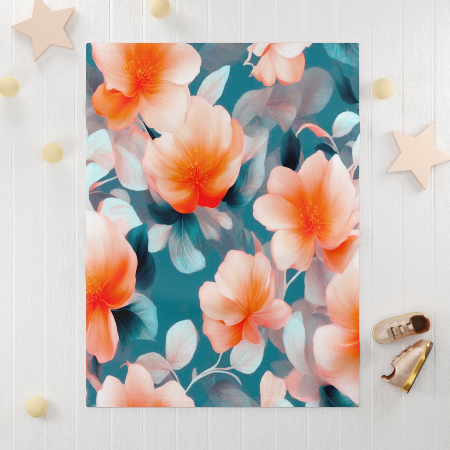 Orange Blossom Floral Bunch Soft Fleece Baby Blanket, 30" x 40"