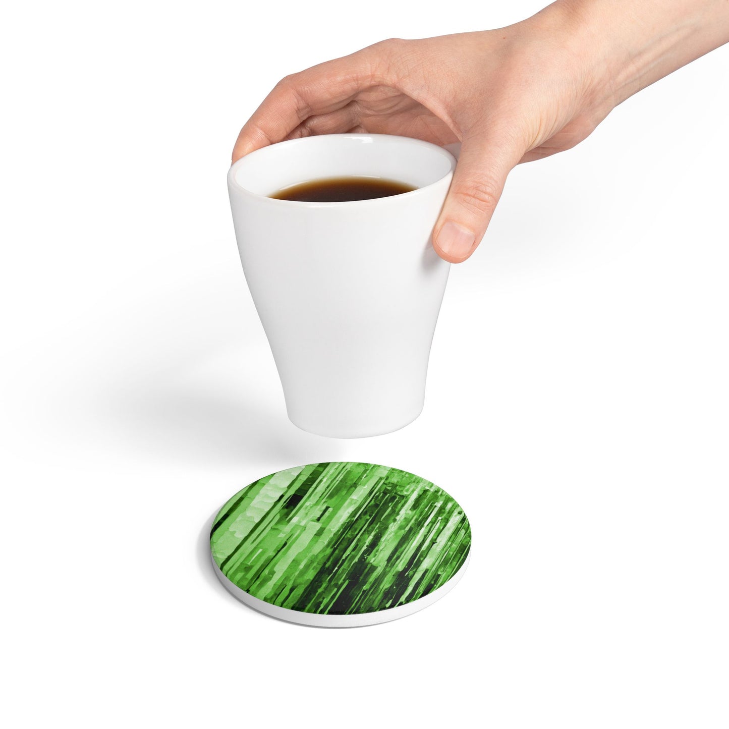 Striped Mint Pastel 4" x 4" Round Ceramic Coaster