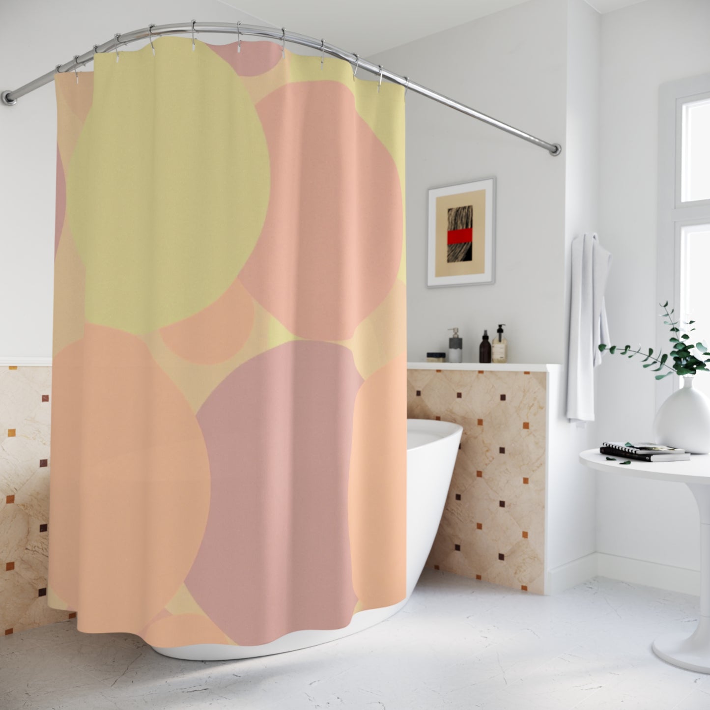Pastel Hot Peach Patches Shower Curtains, 71" x 74"