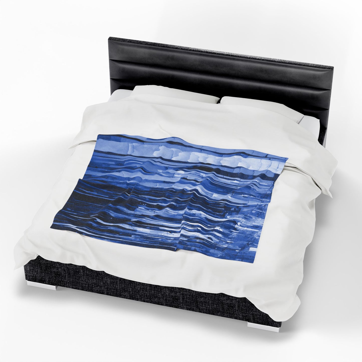 Striped Deep Blue Velveteen Plush Blanket, 50" x 60"