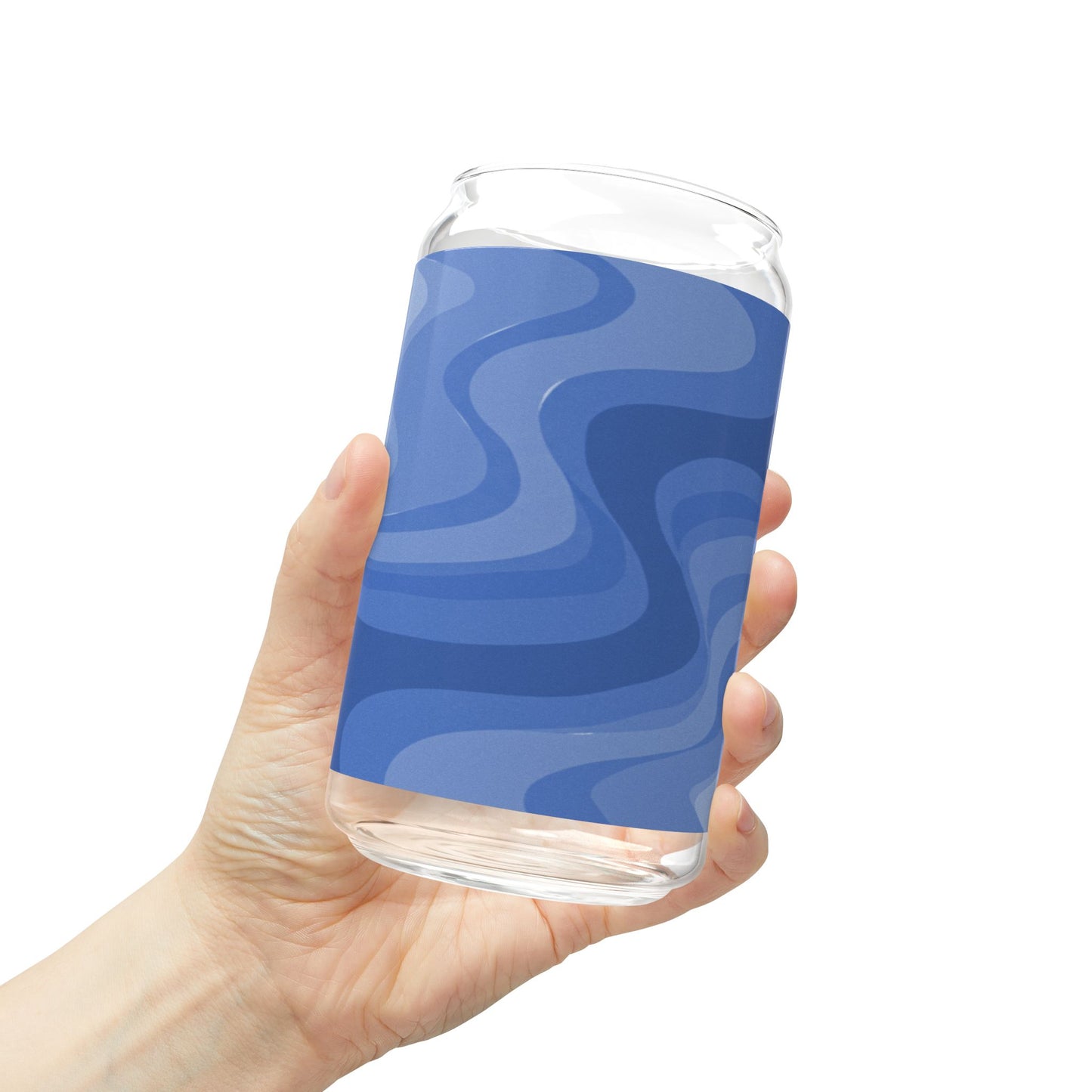 Deep Blue Wavey Sipper Glass, 16oz