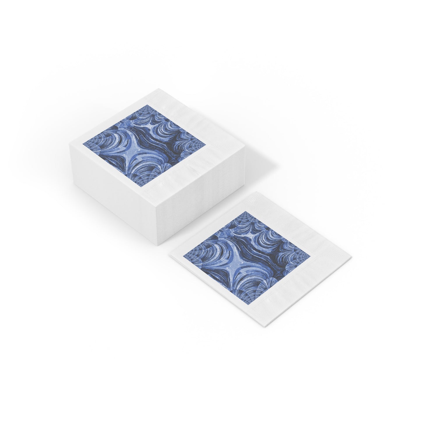 Uzi Spiral Deep Blue White Coined Napkins, 6.5" x 6.5"