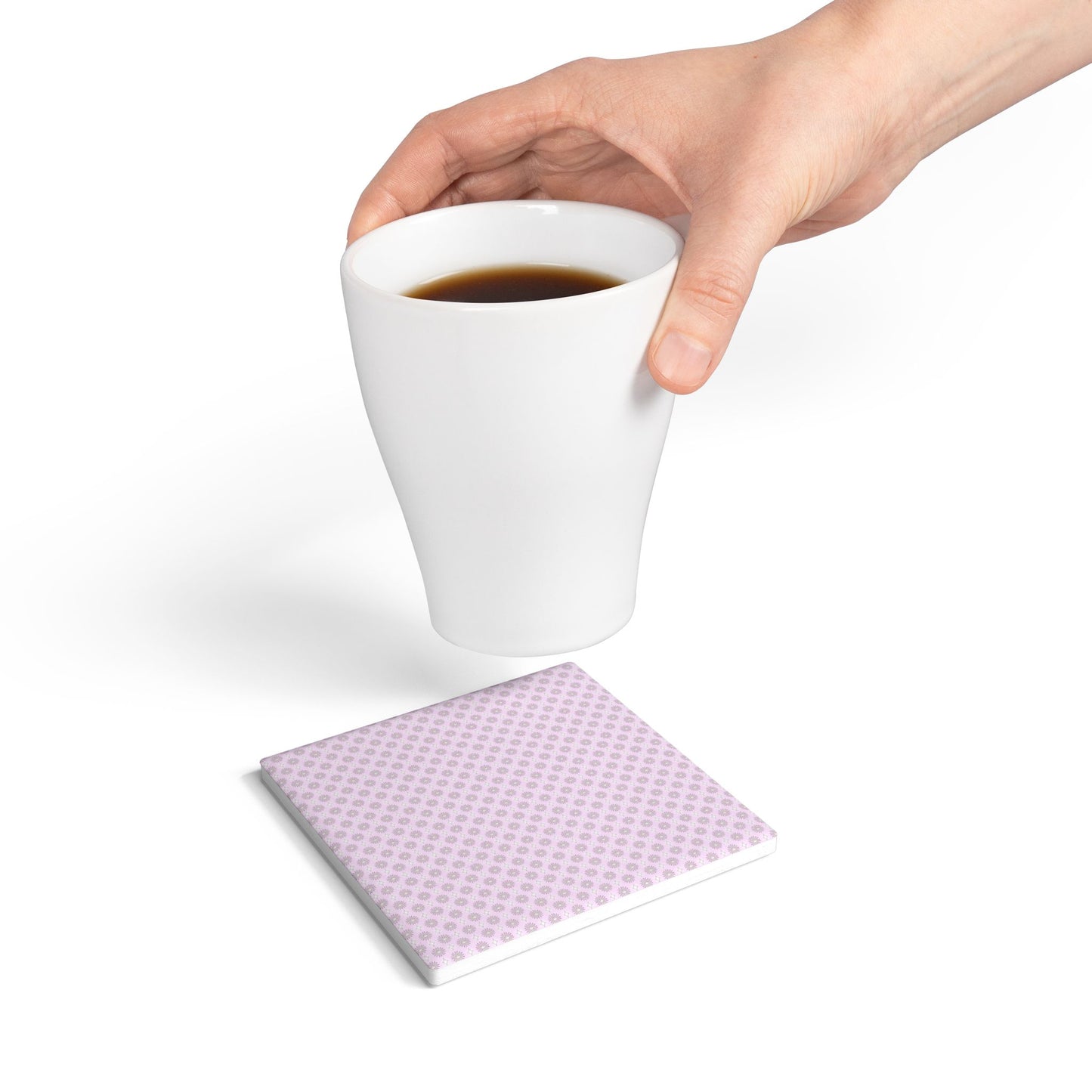 Pink Mornings Star-crossed Bodies Square Ceramic Coaster, 4" x 4"