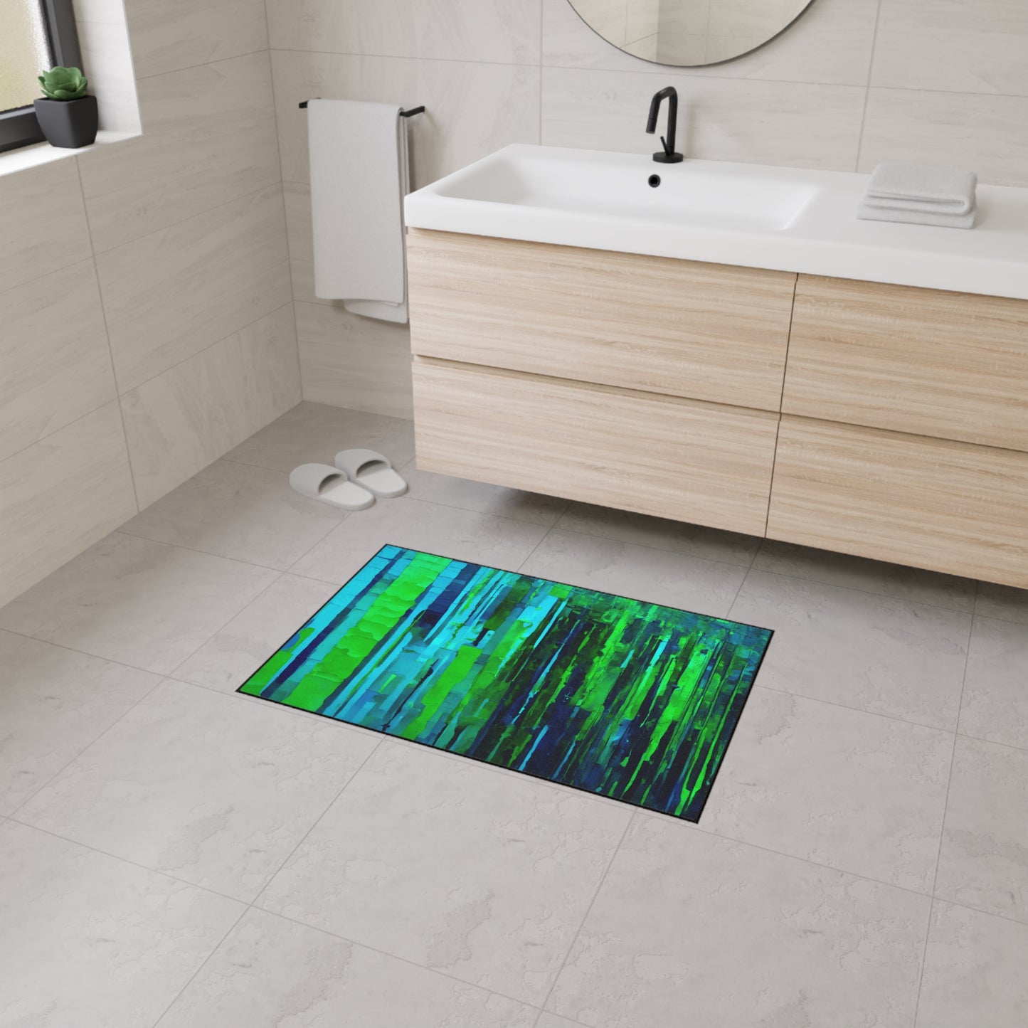 Striped Blue Green 24" x 36" Heavy Duty Floor Mat