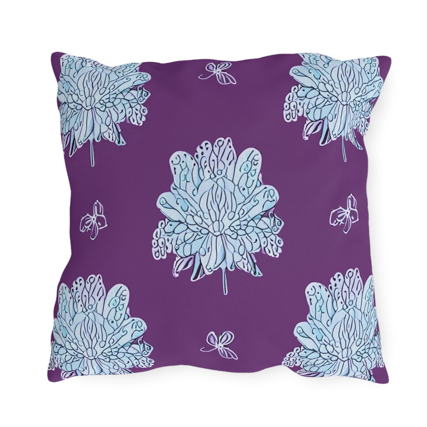 Blue Floral Butterflies 18" x 18" Outdoor Pillow
