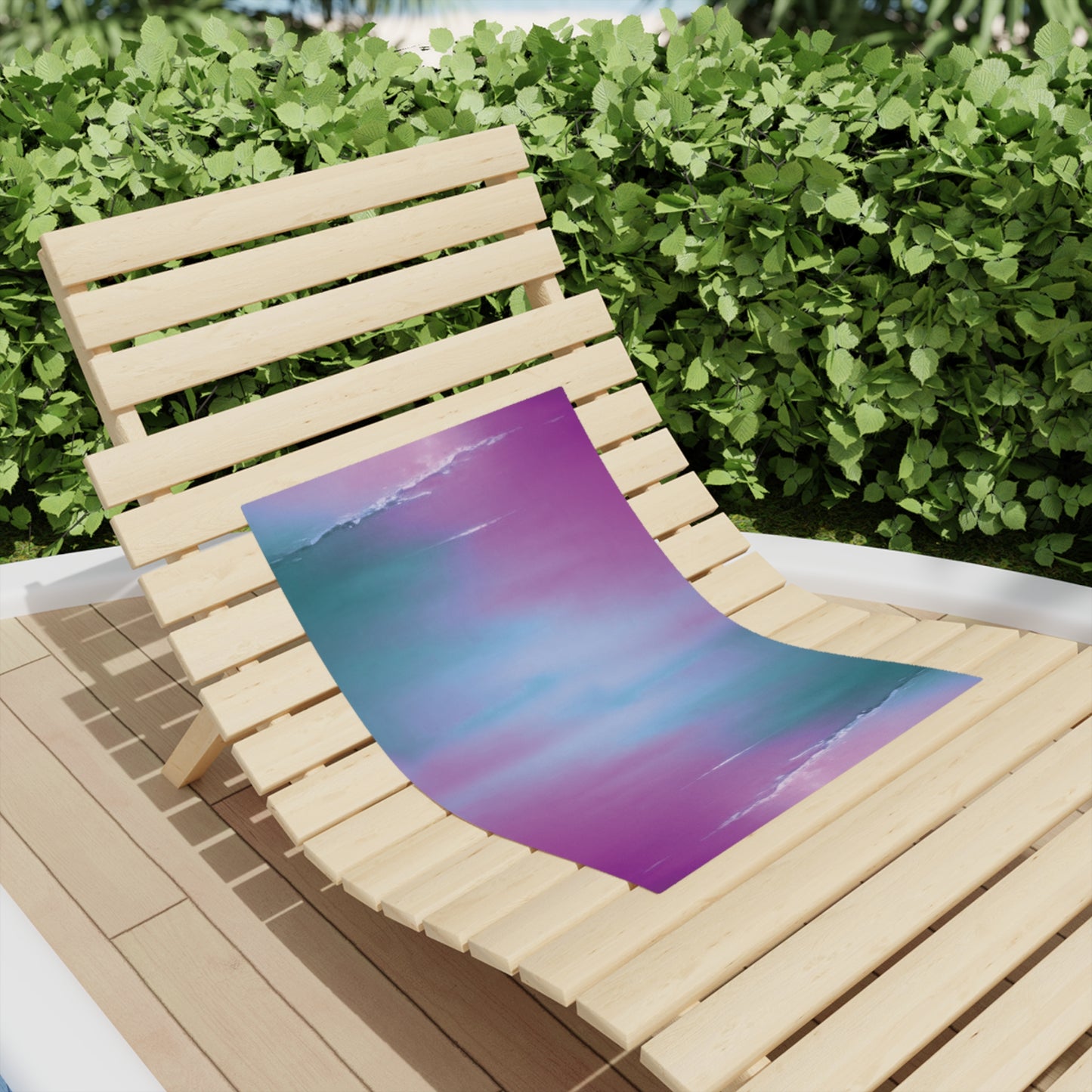 Dark Blue Green Sea Purple Fog Beach Towel, 18" x 27"