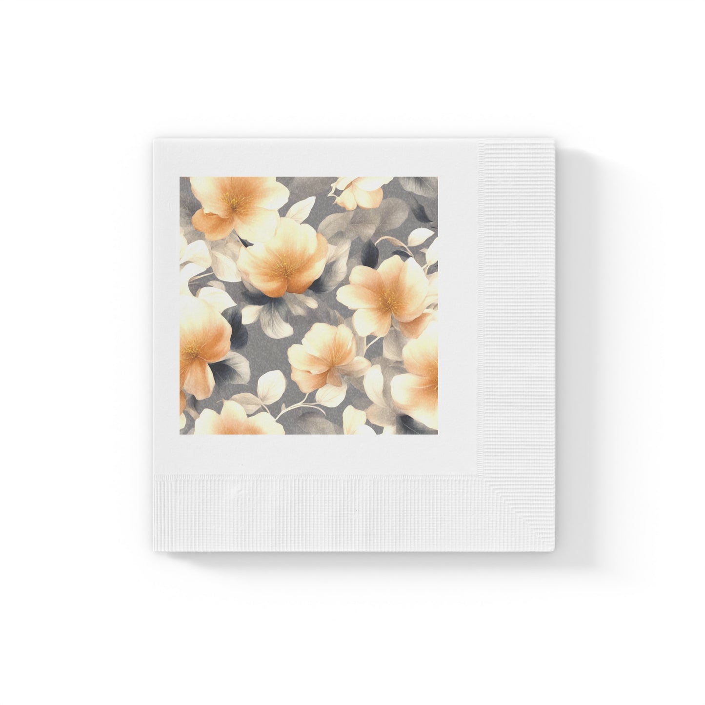 Soft Blossom Floral Bunch White Coined Napkins, 4.8" x 4.8"
