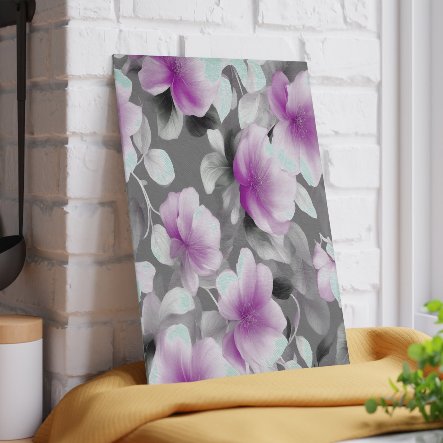 Purple Blossom Floral Bunch Glass Cutting Board, 8" x 11"