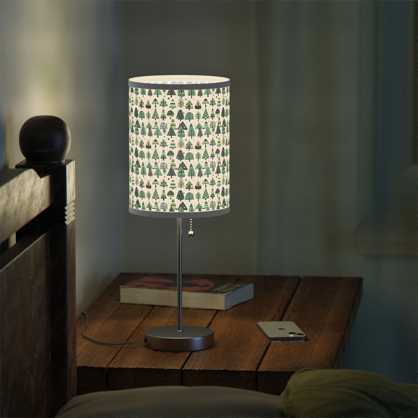 Mini Vintage Green Trees Table Lamp on a White or Silver Stand, US|CA plug