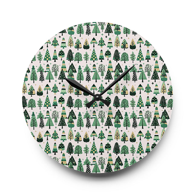 Mini Vintage Green Trees Acrylic Wall Clock, Round or Square, 10.75" x 10.75"