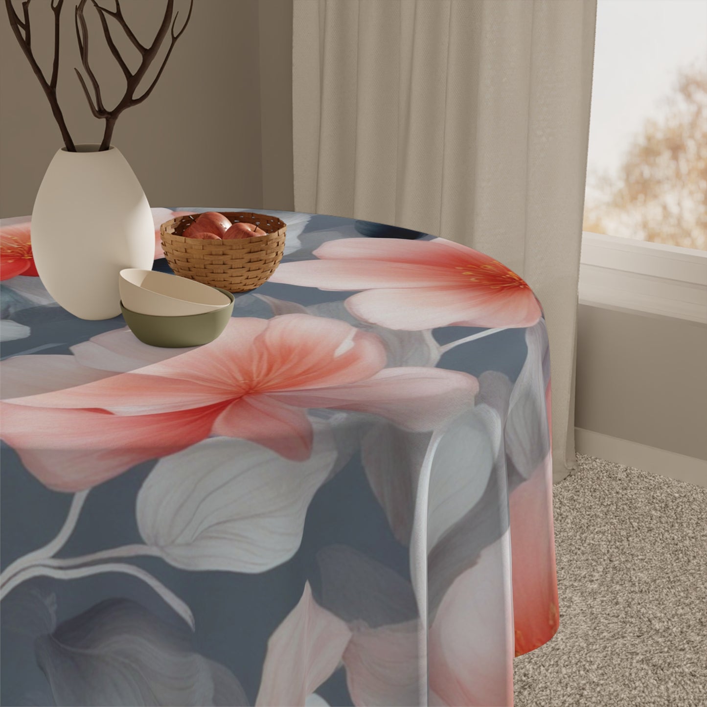 Red Blossom Floral Bunch Tablecloth, 55" x 55"