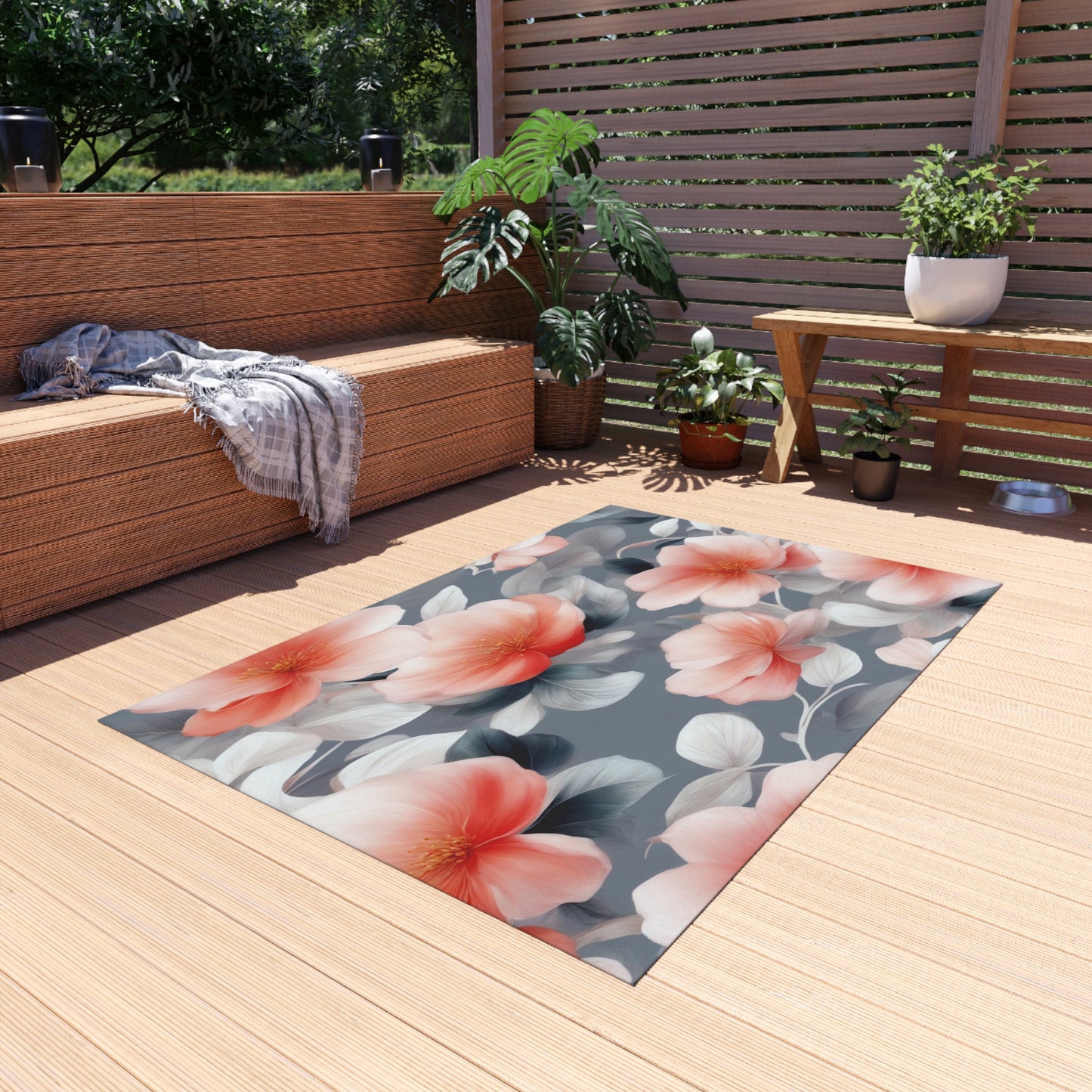 Red Blossom Floral Bunch Outdoor Rug, 48" x 72"
