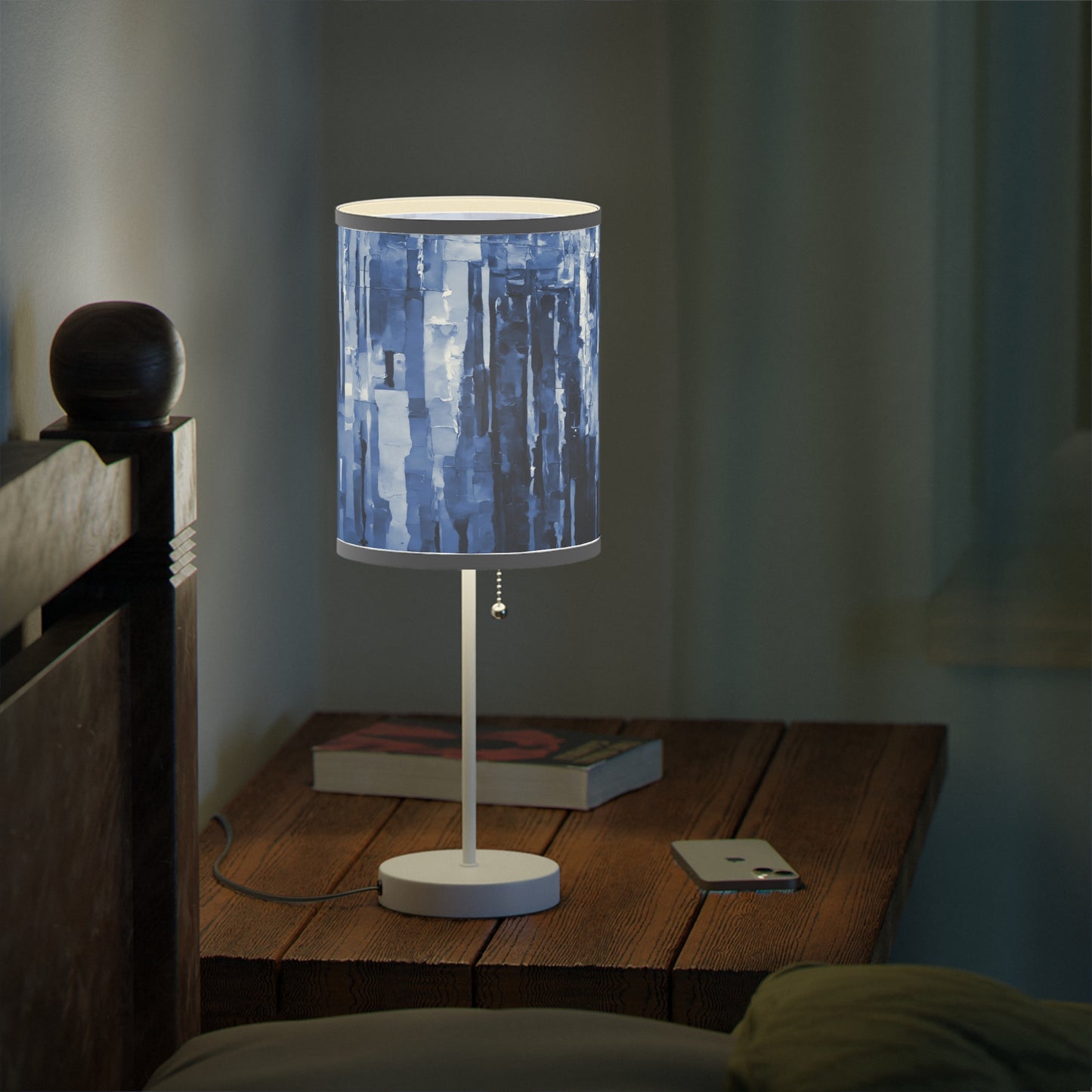 Striped Deep Blue Table Lamp on a White or Silver Stand, US|CA plug